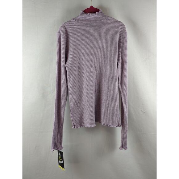 Art Class Lettuce Edge Mock Neck Top Light Purple M Ribbed Long Sleeves Sweater - Picture 3 of 6